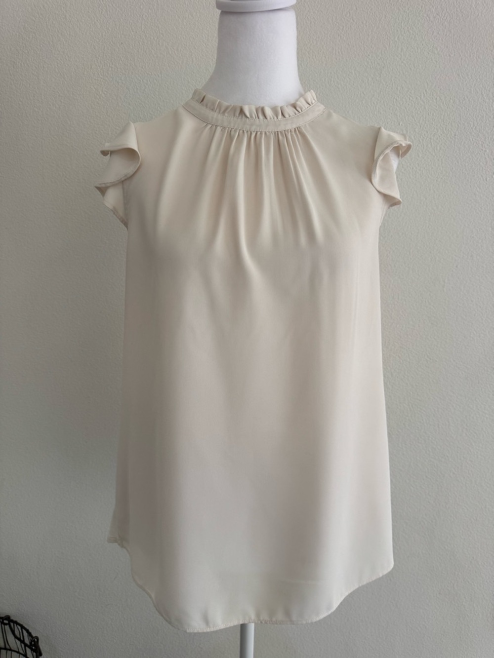 LOFT Cream Ruffle-Neck Sleeveless Blouse